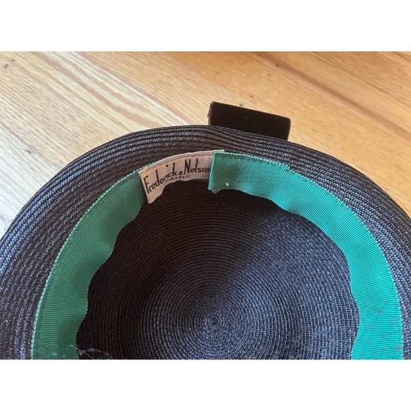 Vintage Brown Straw Hat with Velvet Ribbon by Frederick & Nelson Seattle - Picture 5 of 5